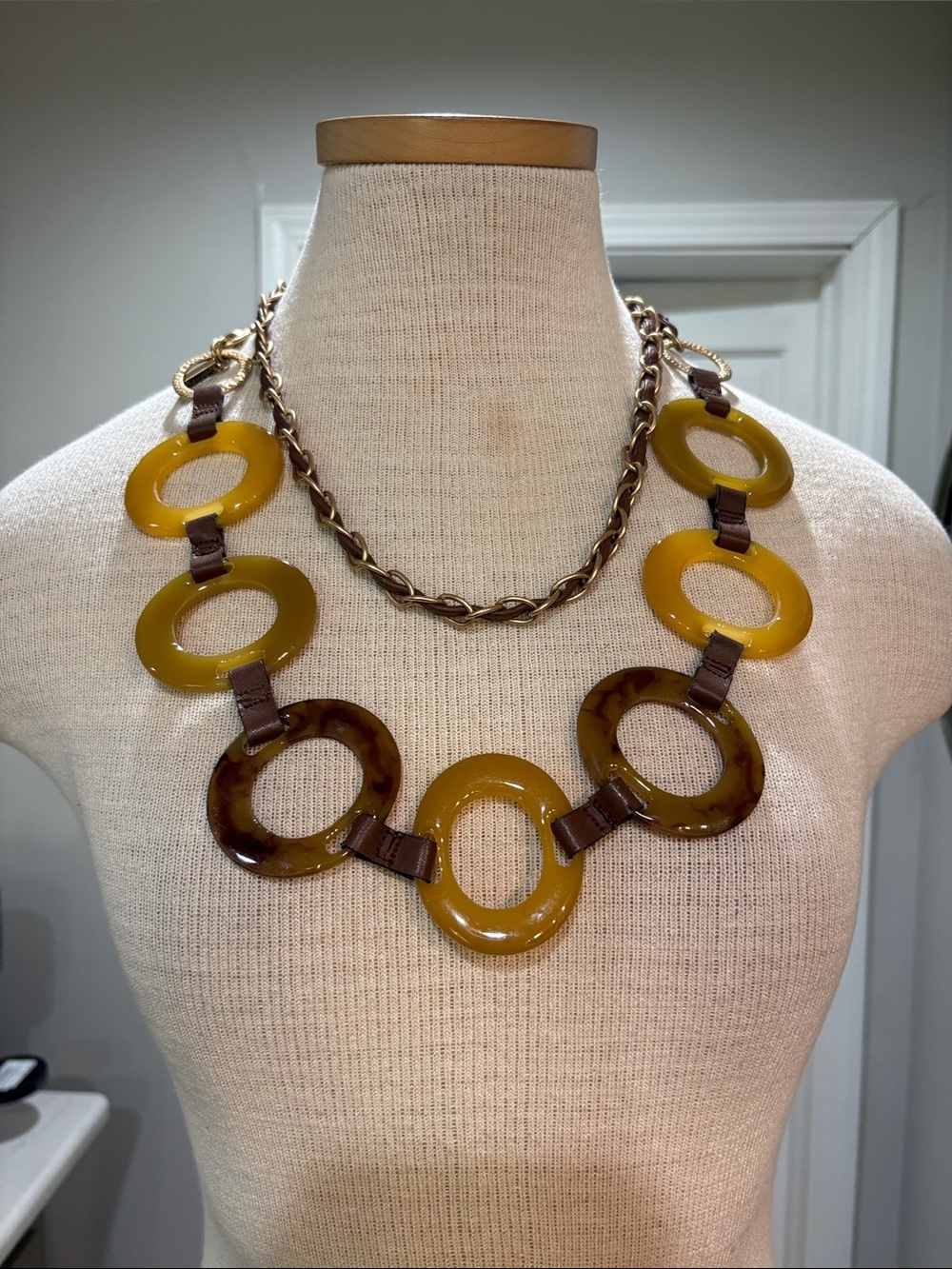 Chico’s gold chain and lucite look necklace/belt
